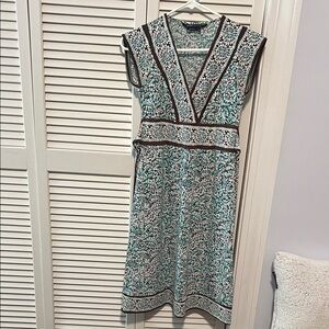 BCBGMaxAzria Floral V-Neck Midi Dress - Blue and Brown